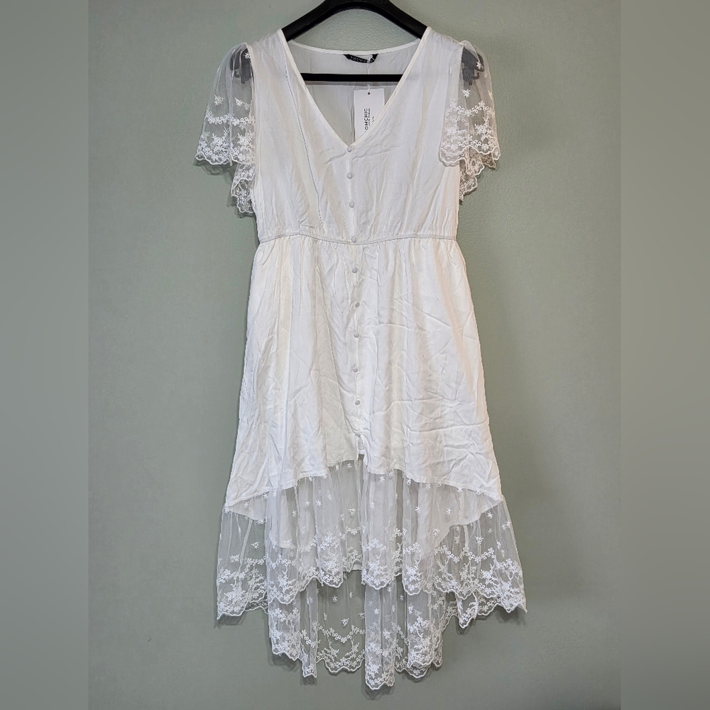 NWT BloomChic White Ruffle Sleeve Lace Hem High Low Dress Cottagecore Size 12 - Picture 9 of 12